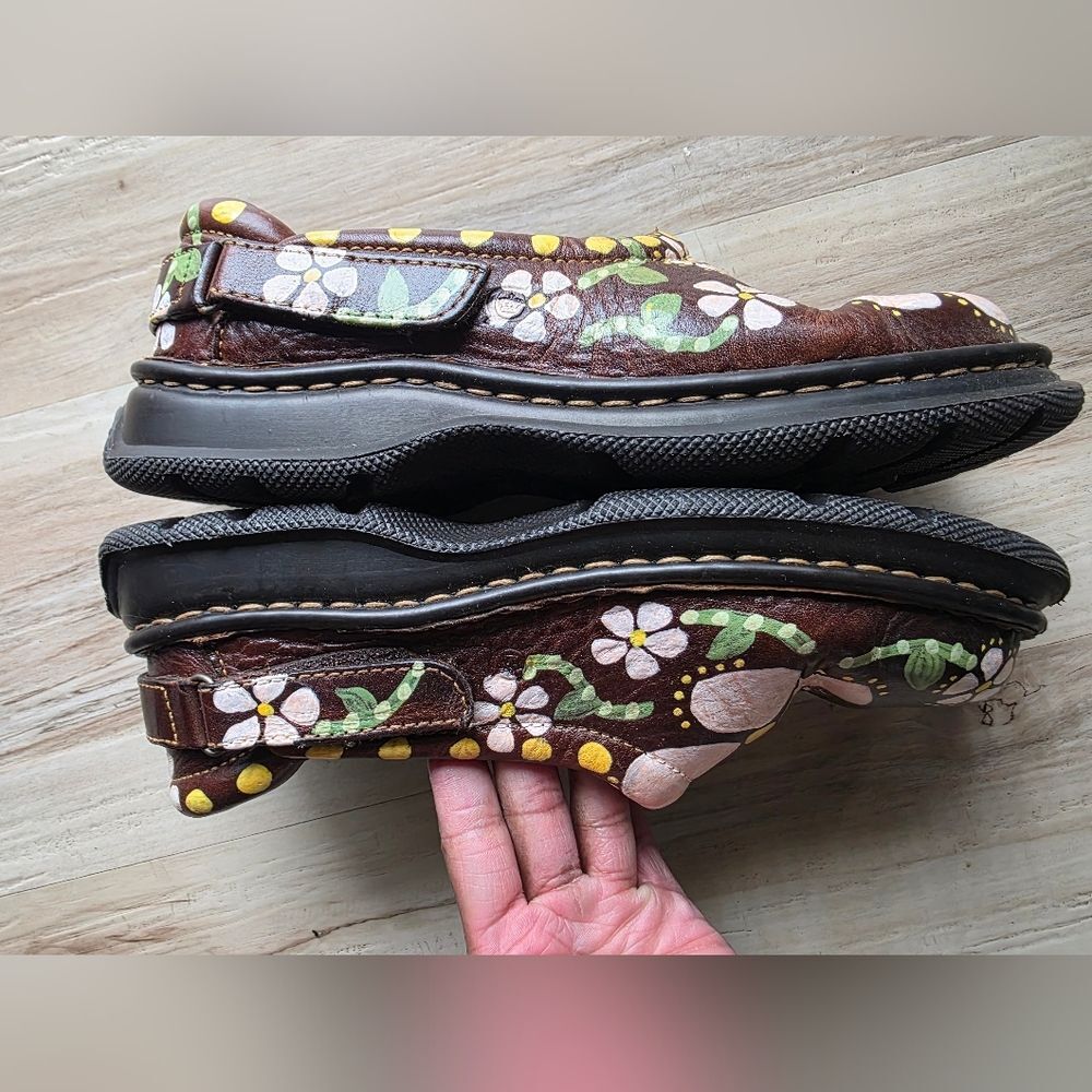 Hand Painted Leather Loafers Foral Motif Born For J.Jill Brown Sz 9 M/W 40.5 - Picture 8 of 10